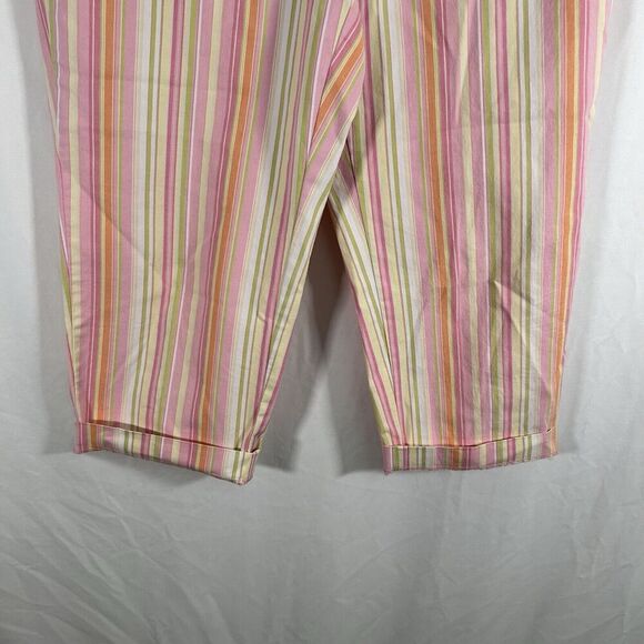Talbots Capri Pants Womens 10 Pink Yellow Striped Stretch High Rise Cotton Blend - Picture 3 of 9